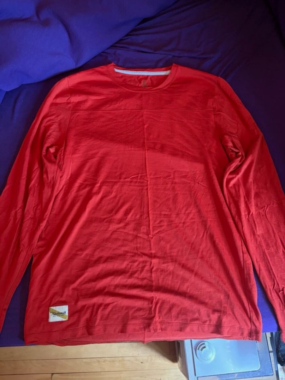 Size Large - Tracksmith Men's Harrier Longsleeve Shirt - Red